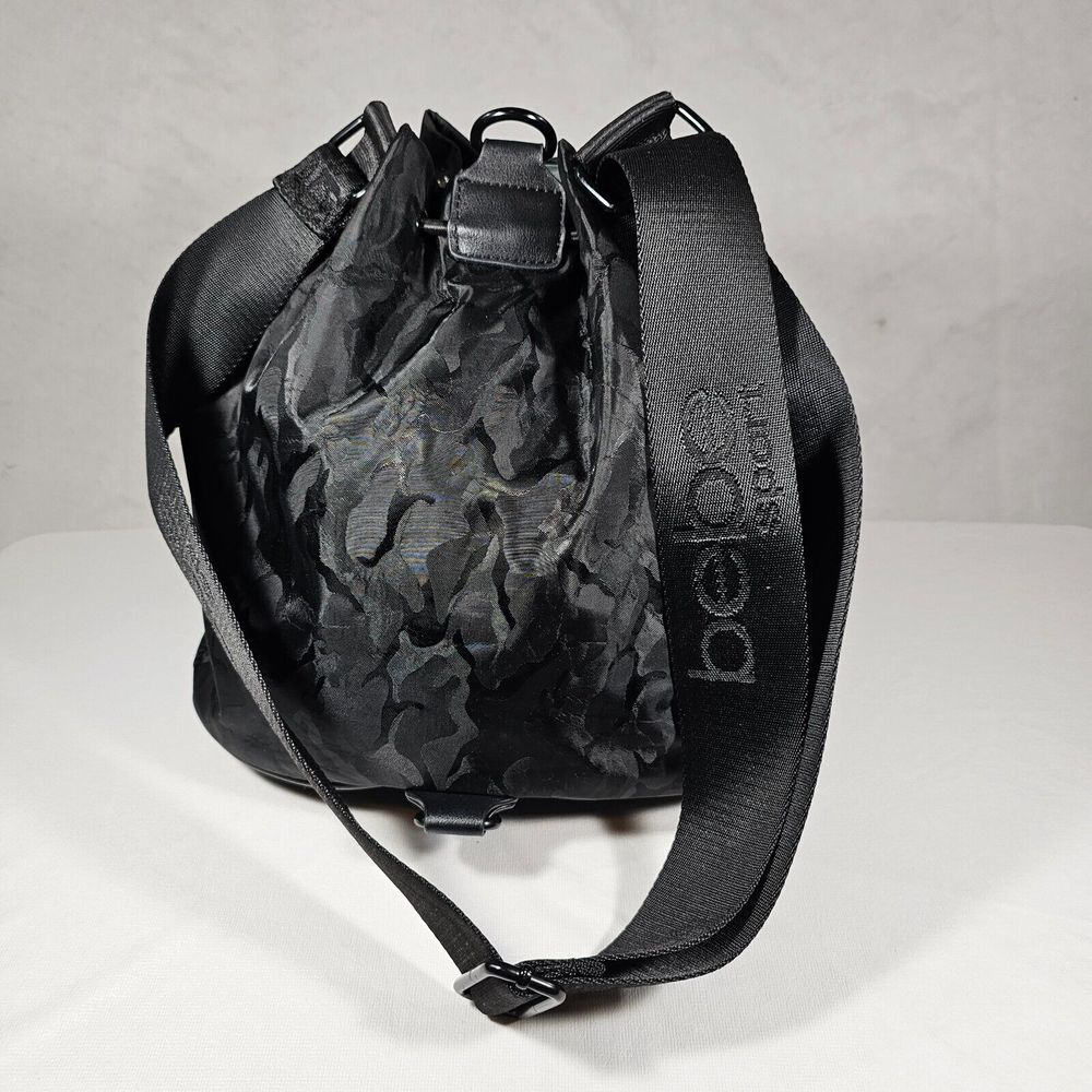 Bebe Sport Convertible Bucket Shoulder Bag Drawstring Zippered Camo Black Womens - Picture 4 of 16